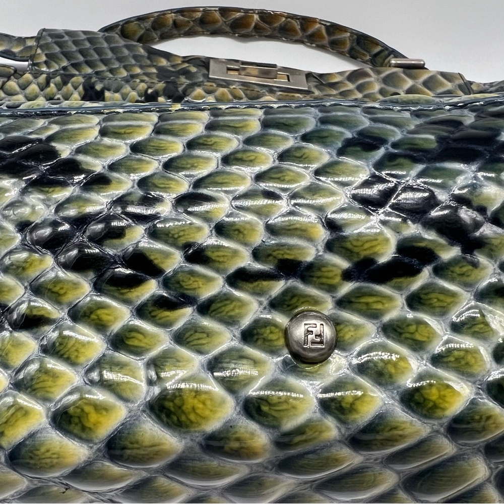 FENDI Peekaboo Iconic Watercolor Textured Snakeskin Embossed Leather Satchel Bag - Picture 9 of 17